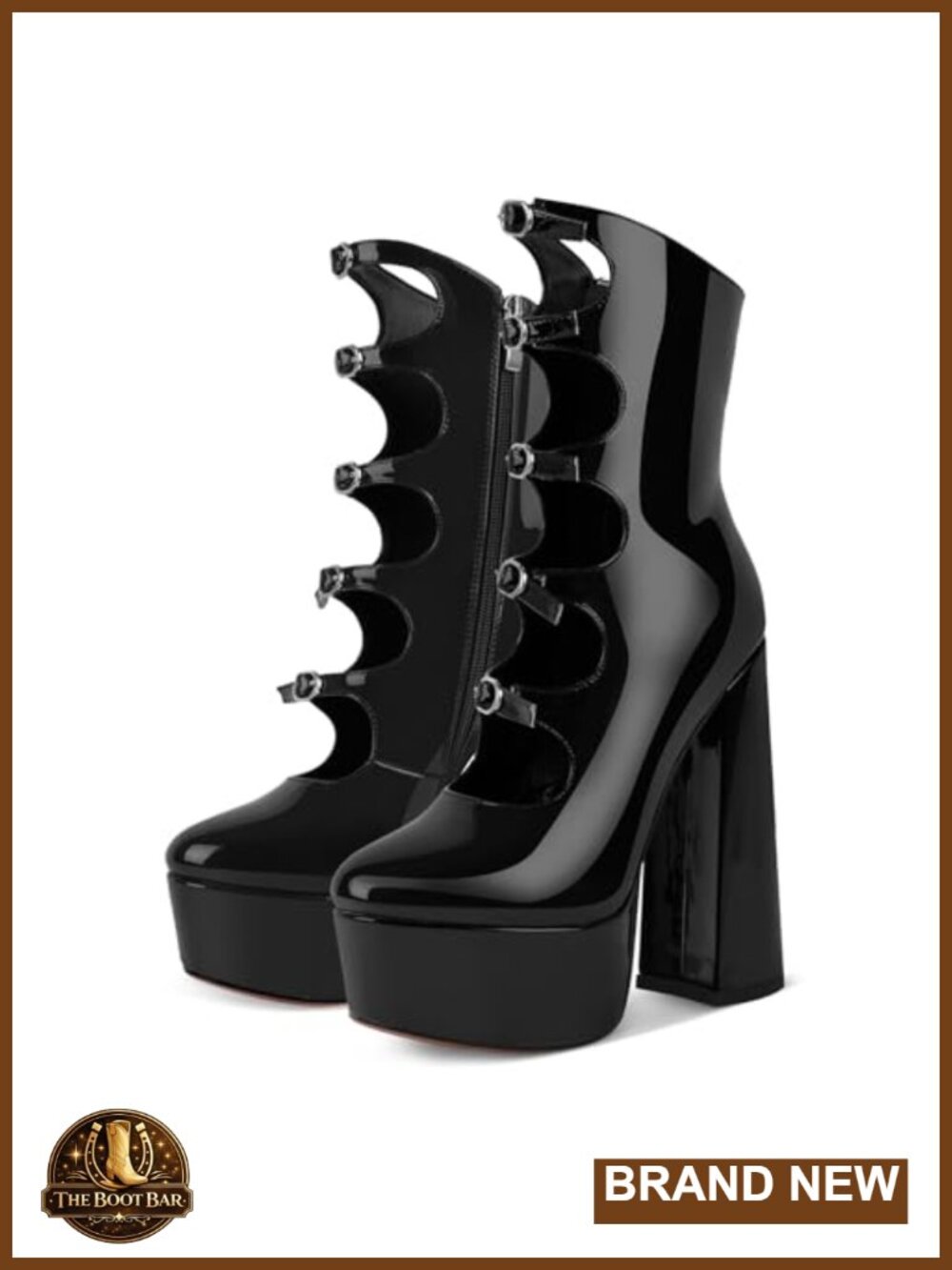 Women's Platform High Heels Side Zipper Adjustable Buckles Block Heel Pumps